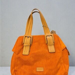 Orange Faux FUR Tote with Buckle-Strap Handles